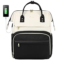 LOVEVOOK Travel Laptop Backpack for Women, 18-inch Large Capacity Outdoor Carry On Backpacks Purse, Business Computer Work Bags, Teacher Doctor Nurse Backpack with USB Port, Beige-Black