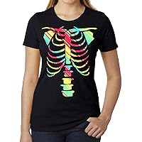 Neon Rainbow Skeleton T-Shirts, Woman's Graphic Tees, Funny Halloween T-Shirts!