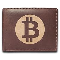 bitcoin Leather Laser Engraved Minimalist Slim Brown RFID Blocking Multi Pockets Credit Card Holder Oraganizer Mens Wallets UD7125, Small