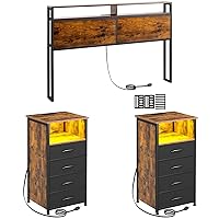 Metal and Wood Headboard with Charging Station,Dresser for Bedroom with 4 Drawers