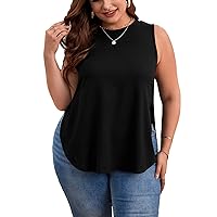SOLY HUX Women's Sleeveless Split Curved Hem Tank Top Round Neck Casual Summer Tops