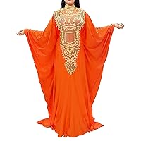 Women's Orange and Gold Kaftan Dress for Wedding Beaded African Party Moroccan Abaya
