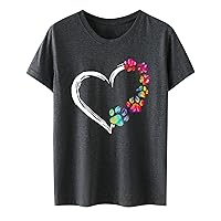 Long Sleeve Tops for Women Dressy Casual Grey Valentine's Day Fun Love Footprint Print Fashion Loose Short SLE
