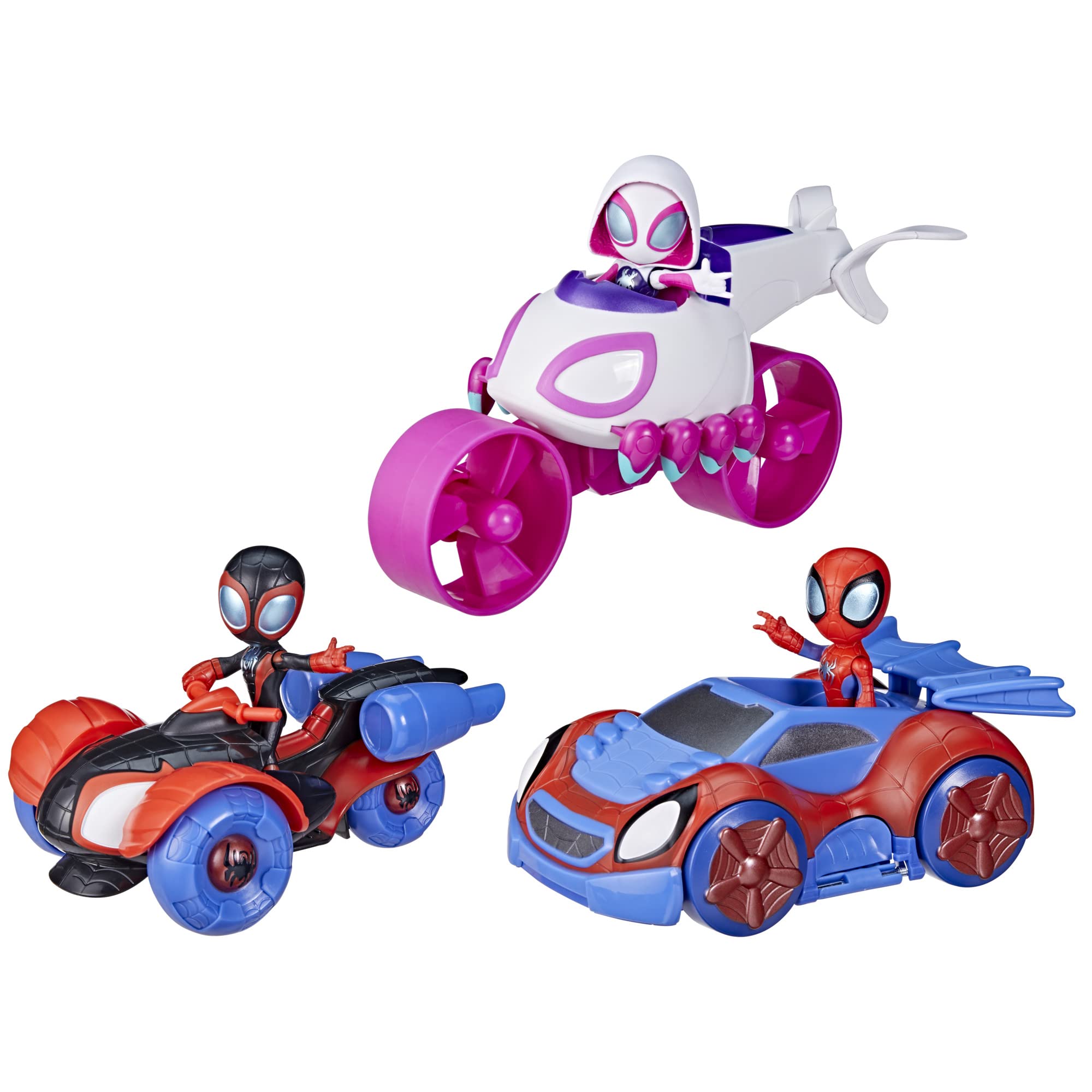Marvel Spidey and His Amazing Friends Team Spidey Change ‘N Go Riders Playset, 3 Toy Cars and Action Figures, Preschool Toys, Super Hero Toys for 3 Year Old Boys and Girls and Up (Amazon Exclusive)