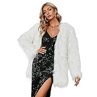 Simplee Apparel Women's Long Sleeve Fluffy Faux Fur Warm Coat