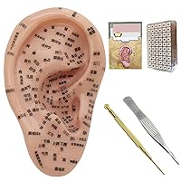 Scalp Massagers Ear Seeds Acupuncture Kit, Soft Ear Seeding Kit Including 7.5 Inch. Ear Model, Ear Patch, Tweezer, Probe Pen, Picture, Acupuncture Ear Seeds