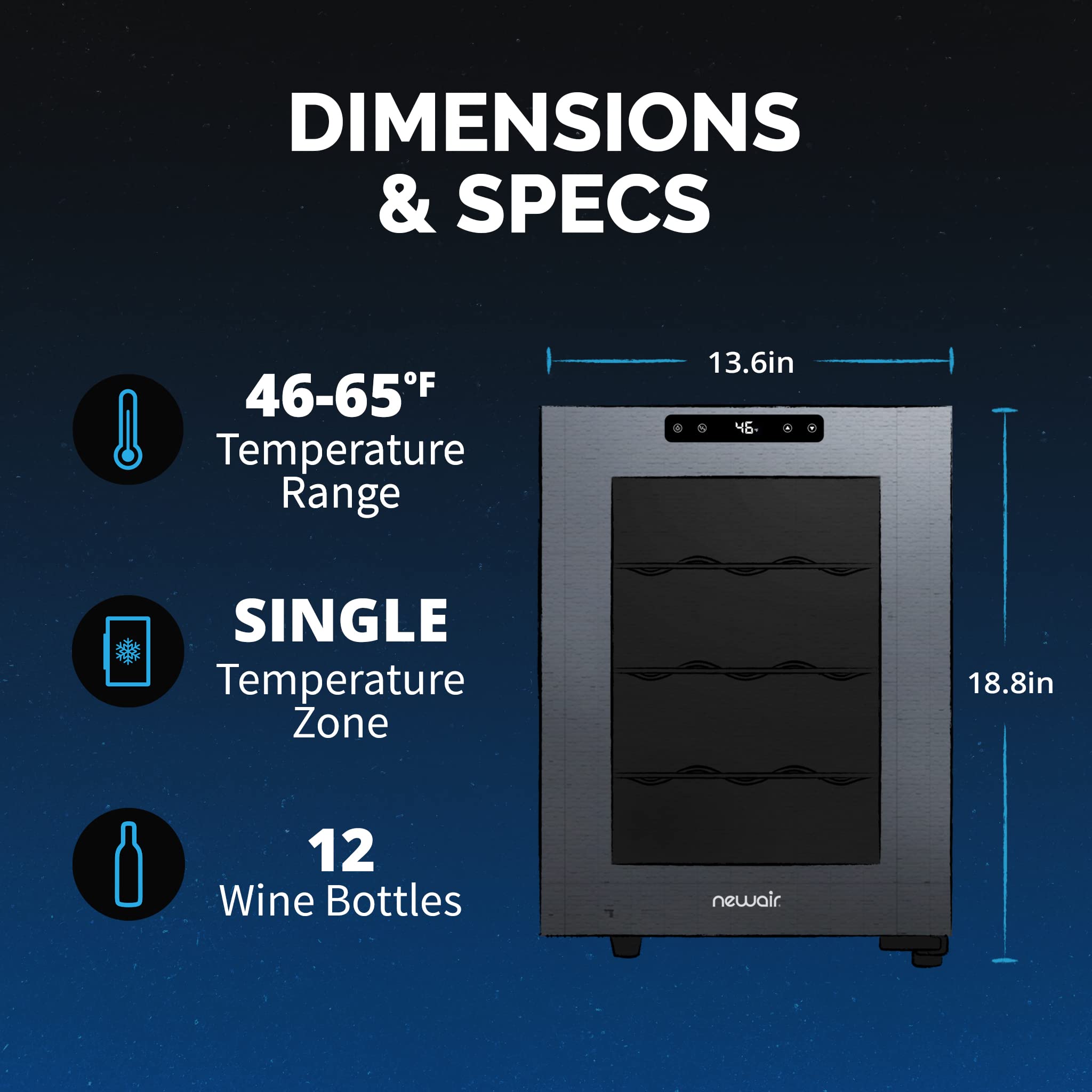 NewAir Shadow-T Series Wine Cooler Refrigerator | 12 Bottle | Countertop Mirrored Compact Wine Cellar with Triple-Layer Tempered Glass Door | Vibration-Free & Ultra-Quiet Thermoelectric Cooling