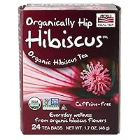 NOW Foods, Organically Hip Hibiscus™ Tea, Caffeine-Free, Non-GMO, No Added Colors, Preservatives or Sugars, Premium Unbleached Tea Bags with our No-Staples Design, 24-Count