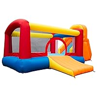Banzai Double Slide Backyard Bouncer Outdoor Inflatable Slide & Bounce House w/Climbing Wall, Blower Motor, Ground Stakes, & Storage Bag