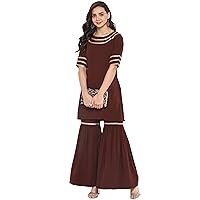 Janasya Indian Women's Tunic Tops Crepe Kurti Set for Women(SET072-KR-SHA-XL) Brown