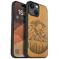 Carveit Magnetic Wood Case for iPhone 15 Case [Solid Wood & Black Soft TPU] Shockproof Protective Cover Unique Wooden Case Compatible with magsafe (Alpine Lake -Cherry)