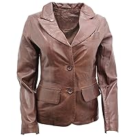 Infinity Ladies Casual Brown Leather Blazer Jacket
