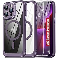 Oterkin Magnetic for iPhone 13 Pro Case Clear,[Compatible with MagSafe][Strong N52 Magnets][Anti-Yellowing] iPhone 13 Pro Phone Case with [2×Screen Protector][Full Camera Lens Protection] (YY-Purple)