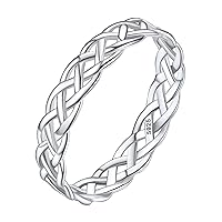 925 Sterling Silver Celtic Knot Rings, Chain Rings for Women Men Vintage Eternity Band Ring Jewelry Size 4-12