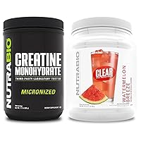 NutraBio Creatine Monohydrate, Unflavored, (500 g) and Clear Whey Protein Isolate, (Watermelon Breeze) Supplement Bundle – Muscle Energy, Maximum Growth, Recovery, and Strength