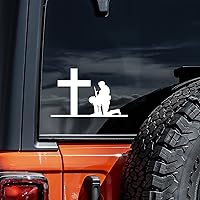 Kneeling Soldier at Cross Decal Vinyl Sticker Auto Car Truck Wall Laptop | White | 5.5