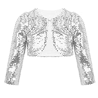 YiZYiF Kids Girls Long Sleeve Sparking Sequins Shrug Wedding Pageant Party Outerwear Bolero Jackets