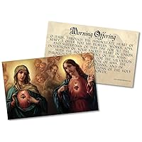 Morning Offering with Sacred and Immaculate Hearts Holy Card Paper Pack of 50