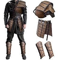 HiiFeuer Medieval Faux Leather Single Pauldron Shoulder Armor with Thigh Armor and Leg Armor for LARP Ren Faire