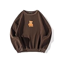 sweatshirts for women - Bear Print Drop Shoulder Thermal Pullover (Color : Brown, Size : Medium)