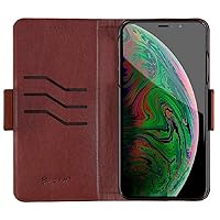 Monoprice iPhone Xs Max Vegan Leather Wallet Case - Brown with Internal Card Slots & Magnetic Cover - Form Collection
