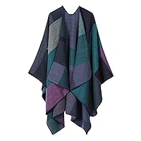 Bestshe Women's Boho Open Front Poncho Knitted Plaid Shawl Wrap Cape Tassel Cardigan Sweater