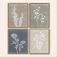 Framed Boho Wall Art Set of 4 for Wooded Minimalist Botanical Print Wall Art for Rustic Vintage Farmhouse Home Kitchen Wall Decor (Brown, 11x14)