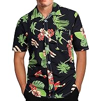 Hawaiian Shirt Men Summer Funky Casual Beach Shirts Button Down Short Sleeve Tropical Floral Print Holiday Tee Tops