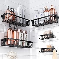 Adhesive Shower Caddy - 5 Pack Shower Shelf for Inside Shower, No Drilling Shower Rack with Hooks, Large Capacity Bathroom Accessories Organizer, No Drilling Wall Mounted Rack