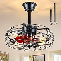 Farmhouse Ceiling Fan with Light and Remote Control, Caged Ceiling Fan with 4 Led Bulbs, Enclosed Ceiling Fan with LED Light for Porch,Patios,Kitchen,Bedroom Indoor and Outdoor…