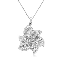 1.45 Carat (Cttw) Round Cut White Natural Diamond Lace Floral Pendant Necklace 18K Solid White Gold for Women's (E-F Color, VVS Clarity)