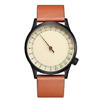 Swiss Movement Men's One Hand 24 Hour Watch Single Hand Black Case with Italian Leather Strap
