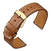 ANNEFIT 22mm Watch Band with Gold Buckle, Quick Release Genuine Leather Replacement Strap (Gold Brown)