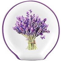 Lavender Spoon Rest Purple Kitchen Decor, Lavender Decor Purple Flowers Spoon Holder Purple Kitchen Accessories Stove Top, Large Ceramic Utensil Holder for Countertop, Purple Lavender Gifts for Women