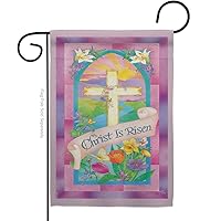 Breeze Decor Christ is Risen Garden Spring Easter Egg Bunny Chicks Cross Religious Christian Rejoice Tulip Decorative Gift House Banner Double Sided, Thick Fabric, Small Flag Only