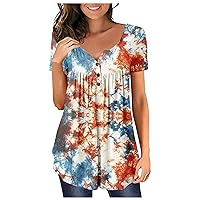 Dressy Tops for Women Henley V Neck Short Sleeve Plus Size Boxy Fit Button Front Short Sleeve Blouses for Women