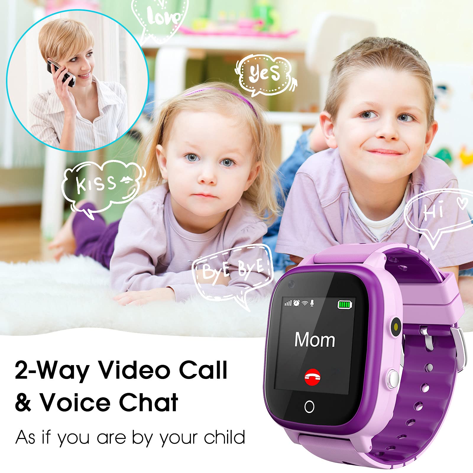 cjc 4G Kids Smart Watch with GPS Tracker and Calling, 2 Way Call SOS Kids Cell Phone Watch, Touch Screen Watch,3-15 Years Boys Girls Birthday (T3 Purple)