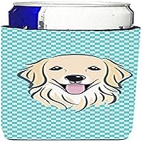 Caroline's Treasures BB1143MUK Checkerboard Blue Golden Retriever Ultra Hugger for slim cans Can Cooler Sleeve Hugger Machine Washable Drink Sleeve Hugger Collapsible Insulator Beverage Insulated Hold