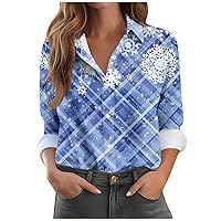 Ladies Christmas Tops Funny Xmas Printed Button-Down Dress Shirts for Women Causal Fashion Loose Party Womens Blouses