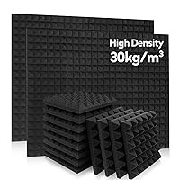 36 Pack Auslet Acoustic Panels 12 x 12 x 2 Inches, Pyramid Soundproof Wall Panels, High Density 30kg/m3, Black Acoustic Foam Panels, Sound Proof Panels for Walls