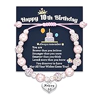 Jeka Happy Birthday Gifts for 5-10 Year Old Girls, 10th Birthday Pink Pearl Heart Charm Bracelets Gifts for Girls Daughter Granddaughter Niece Cousin