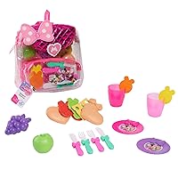 Disney Junior Minnie Mouse 18-piece Backpack Picnic Set, Dress Up and Pretend Play, Officially Licensed Kids Toys for Ages 3 Up, Amazon Exclusive