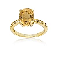 DECADENCE Sterling Silver Yellow 1mm Created White Sapphire Channel Set & 10x8 Oval Gemstone Engagement Ring
