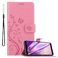 Book Case Compatible with Samsung Galaxy J6 2018 in Floral Pink - Cover in Flower Design with Magnetic Closure, Stand Function and 3 Card Slots - Wallet Etui Pouch PU Leather Flip
