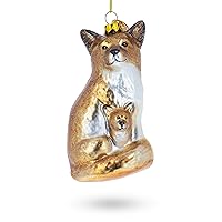 Loving Mother and Baby Fox - Blown Glass Christmas Ornament