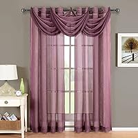 Royal Hotel Bedding Abri Eggplant Waterfall Grommet Crushed Sheer Valance, 24x24 inches