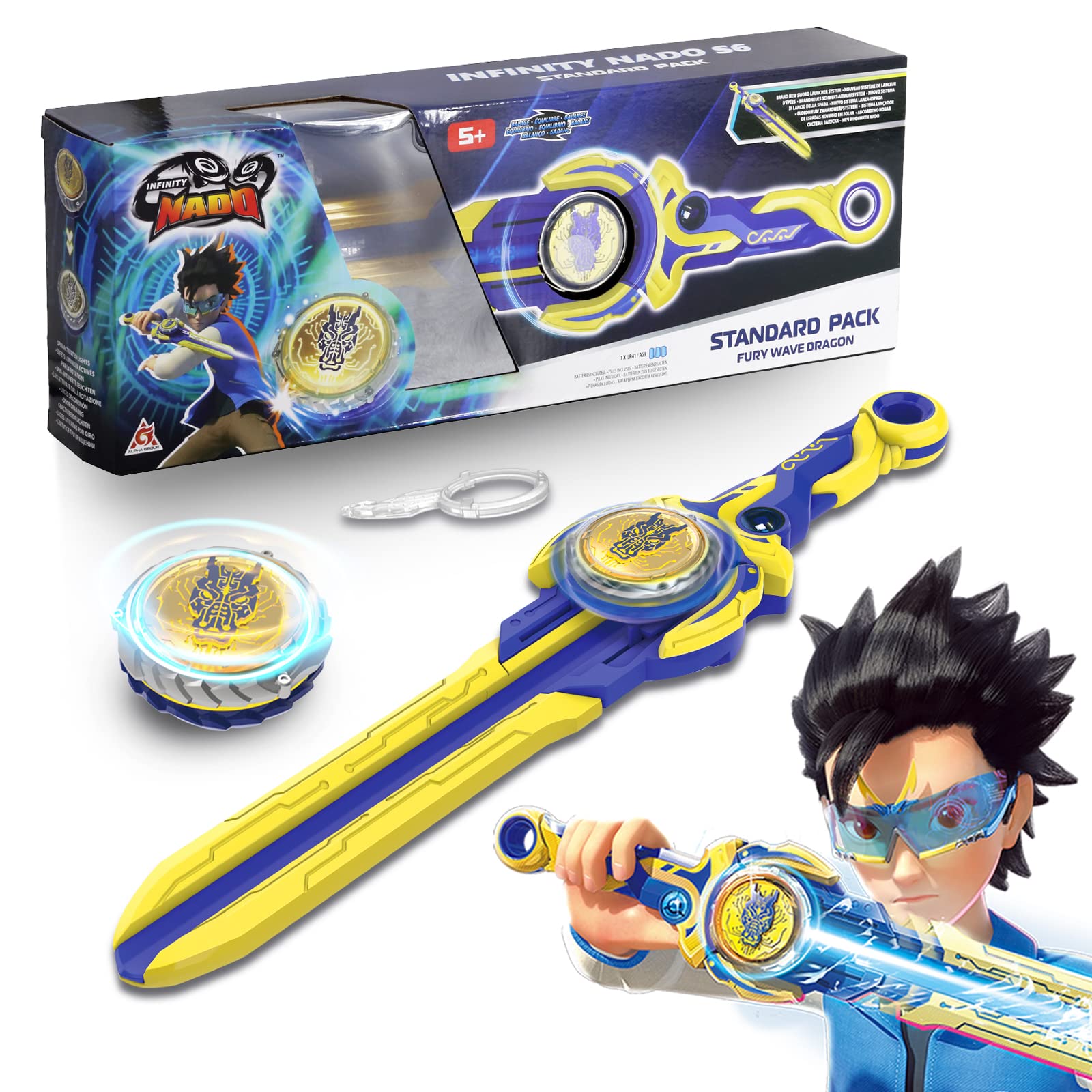Infinity Nado Battling Top Burst Gyro Toy, Spinning Top w/Sword Launcher, Battle Game Set Toys for 5 6 7 8 9 10 Years Old Boys Girls, Gifts for Boys Girls Kids - Fury Wave Dragon