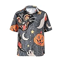 Men's Funny Print Halloween Shirt Pumpkins Skull Short Sleeve Button Down Shirts Tee Tops