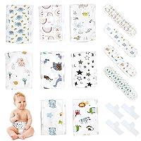 8 Pcs Cotton Baby Belly Band mit 4 Pcs Hook and Loop Tape, Cartoon Umbilical Hernia Belt Infant, Newborn Belly Button Band for 0-12 Months, 2 Styles