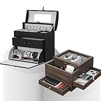 Homde Jewelry Organizer Bundle: A Jewelry Display Box with Watch Hanger and A Watch Box with Smartphone Charging Station